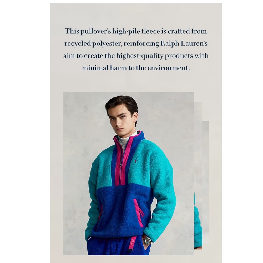 Polo Ralph Lauren | Men's XL Fleece Quarter Zip | Teal Colorblock | Spectre - Picture 4 of 16